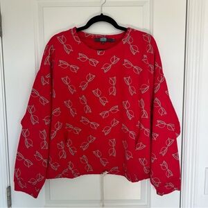 Eva Franco Vibrant Red Top with Tan Patterns